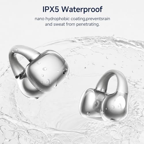 Image of King Lucky Open Ear Earbuds Clip-On Bluetooth 6.0 Wireless Headphones with Mic, 50H Playtime, ENC Clear Calls, IPX5 Waterproof, Comfortable for Small Ears Sports Gaming (Moonlight Silver, Standard)