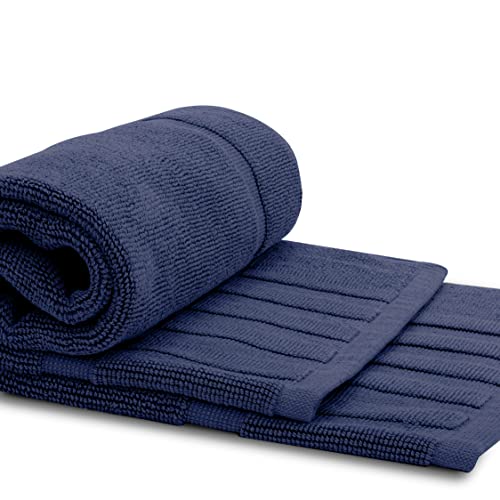 White Classic Luxury Bath Mat Floor Towel Set - Absorbent Cotton Hotel Spa Shower/Bathtub Mats [Not A Bathroom Rug] 22"X34" | 2 Pack | Navy Blue #TOP1