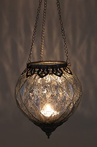 Windlicht Marokko Dekor zum Hängen aus Glas, Metall (B/H/T) 15x19x15cm