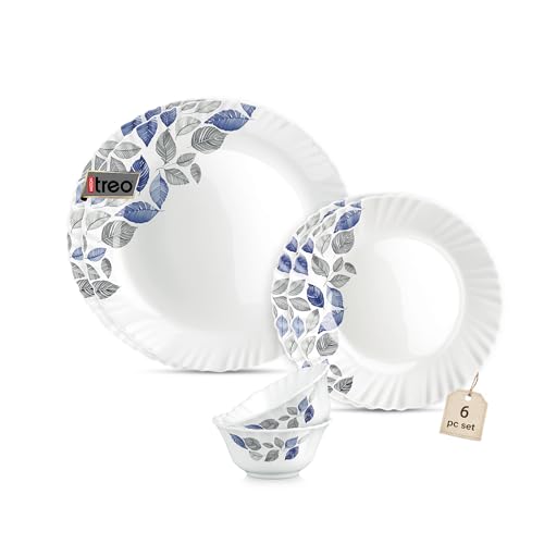 Image of Treo by Milton Opalware Aurelia Lunis Dinner Set of 6 | Serving for 2 | Microwave & Dishwasher Safe | Bone-Ash Free | Tempered Toughness | Plates & Bowls | Crockery Set for Dining & Gifting