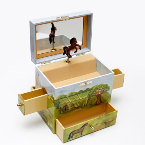 Enchantmints Discover Your World Musical Jewelry Box Horse Spins to Music 3 Pullout Drawers Treasure Storage