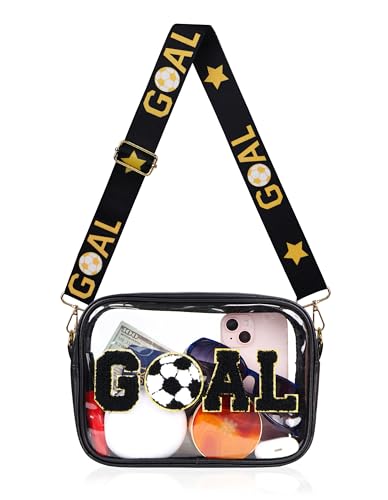 Clear Bag for World Soccer Cup 2026 Stadium Approved Chenille Goal Crossbody Fanny Pack for Stadium Events Concert Travel Game Day Clear Purse with Shoulder Strap Soccer Gifts for Women Men (Black)