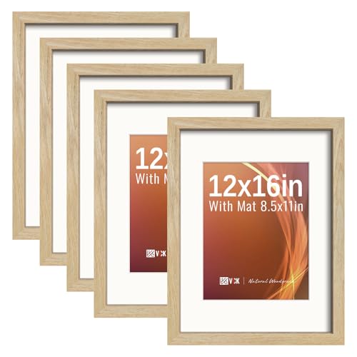 Image of VCK 12x16 Frame 5 Pack, Natural Wood, 8.5x11 Mat, Glass, for Certificate