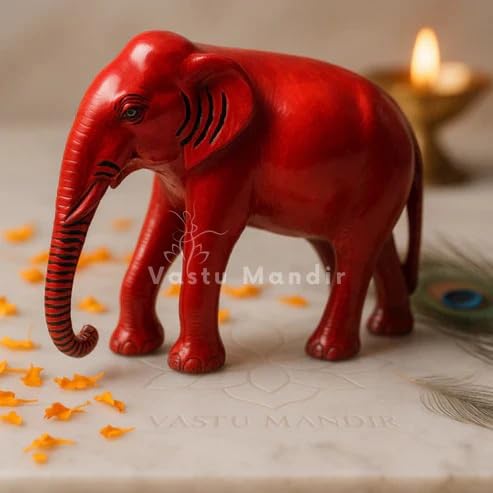 Image of Pure Brass White /Red Elephant | Vastu Elephant for Home and Office Decor | 100% Brass Showpiece Item (Red)