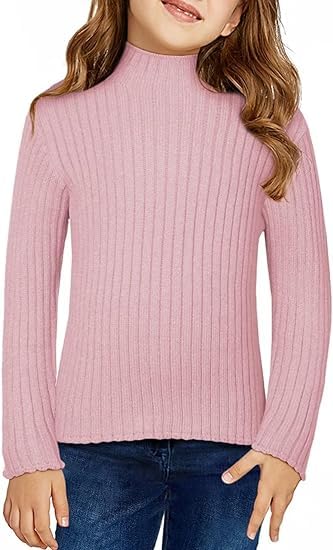 Girls Turtleneck Sweater Kids Casual Long Sleeve Knitted Slim Fit Pullover Tops 7-15 Years Pink