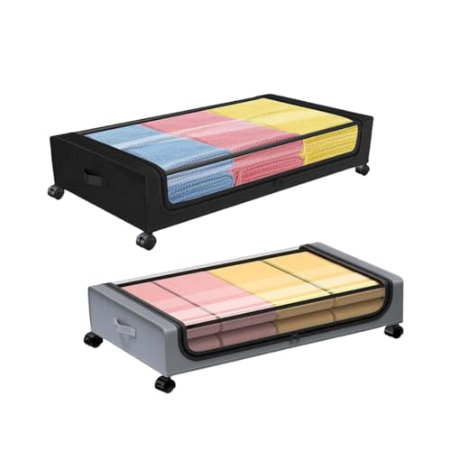 Caja de almacenamiento debajo de la cama a prueba de polvo con cubierta de tela, zapatos de perfil bajo con ruedas, cajón que ahorra espacio para zapatos y accesorios