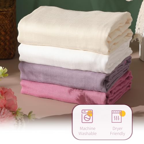 Image of Preboun 4 Pcs Muslin Hooded Baby Towels,32 inchx 32 inch Cotton Newborn Bath Towel Muslin Infant Baby Blankets Absorbent Unisex Newborn Registry Gift for Girls Boys(Purple Series)