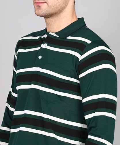Image of INKKR Polo Neck Full Sleeve Striped Men's Tshirt