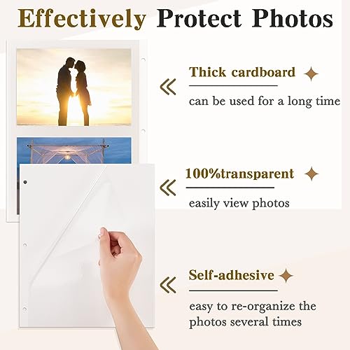 image for Chuangdi 120 Pcs Photo Album Pages 9 x 11 Inch Self Adhesive Double Si
