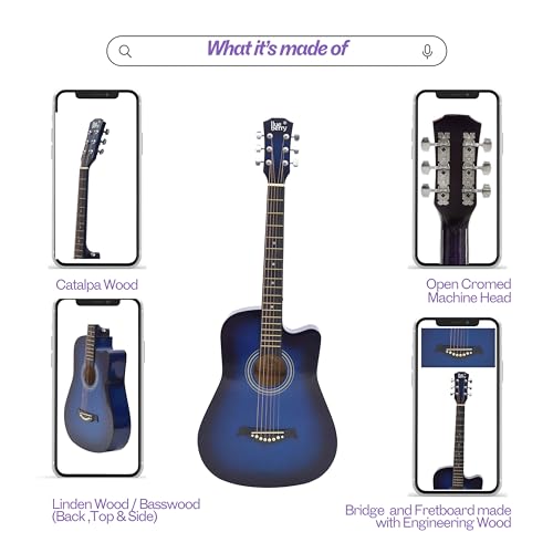 Image of BLUEBERRY B-D38, Acoustic Guitar Kit Inbuilt Truss Rod with Bag, Strap, One Pack Strings And Picks - 38 Inch (Blue)