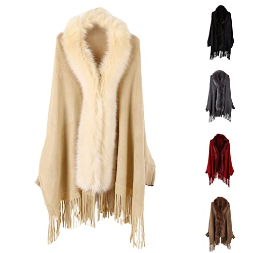 usfuzhongfu Casacos Femininos, Casaco manga longa ponto aberto outono inverno gola de pele artificia