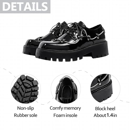 Mens Platform Goth Oxfords Fashion Retro Punk Metal Deco Classic Square Toe Lace-Up Chunky Block Lug Sole Low Top Motorcycle Derby Oxford Shoes for Casual Daily Party3