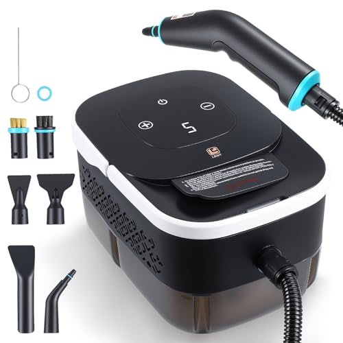 Stoomreiniger 2500 W handstoomreiniger met 6 instelbare snelheden en 8 sproeisoorten, 1250 ml watertank, hogedruk-stoomreinigingsmachine voor thuis en in de auto