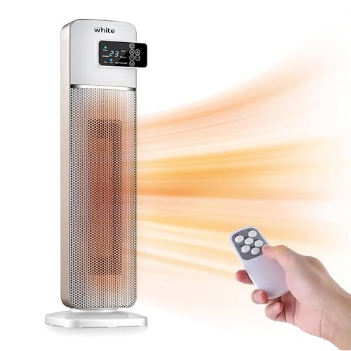 White - Stufa Elettrica a Torre In Ceramica PTC, Termoventilatore 2000W Con Telecomando, Riscaldatore Elettrico 3 Livelli, Timer, Oscillazione Automatica, Display LED Touch Screen