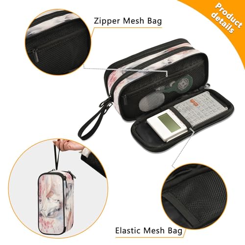 Image of ALAZA Custom Large Pencil Case with Name White Horse Cherry Blossom, Pen Pouch Pencil Bag with 3 Compartments Pen Holder Organizer Stationery Bag
