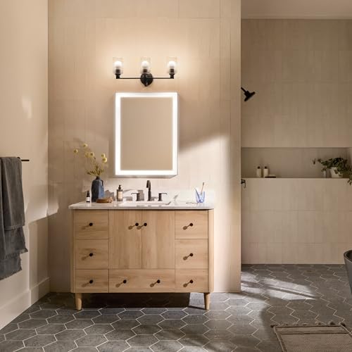 Kichler Gioe 24.25" 3-Light Bathroom Vanity Light Fixture with Clear Fluted Glass in Black, Modern Wall Mount Over Mirror for Powder Room, Damp Rated (24.25" W x 10.5" H), 55226BKFLU by Kichler - Image 4