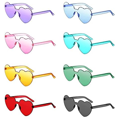 Heart Shaped Party Glasses, 8 Pack Hippy Specs Sunglasses Funky Glasses Fancy Dress Costume Rimless Sunglasses for Adults and Kids Cover