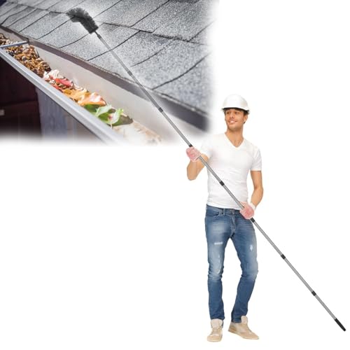 Extendable Gutter Cleaning Tool - 360cm Pole Roof Brush for Easy Leaf & Debris Removal, No Ladder Needed - Perfect for Outdoor Downspout Cleaning