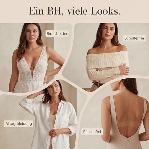 Lillypads® Klebe BH selbstklebend mit Metallverschluss – Trägerloser Push Up BH ohne Träger – Für rückenfreie Kleider & Brautkleider – Farbe Nude - Größe M