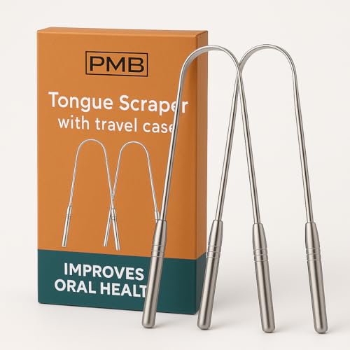 Stainless Steel Tongue Scraper – 2 Pack U-Shaped Metal Tongue Cleaner for Adults & Kids | Oral Hygiene Tool for Fresh Breath | Rustproof Tongue Scrapers with Travel Cases by Revyve
