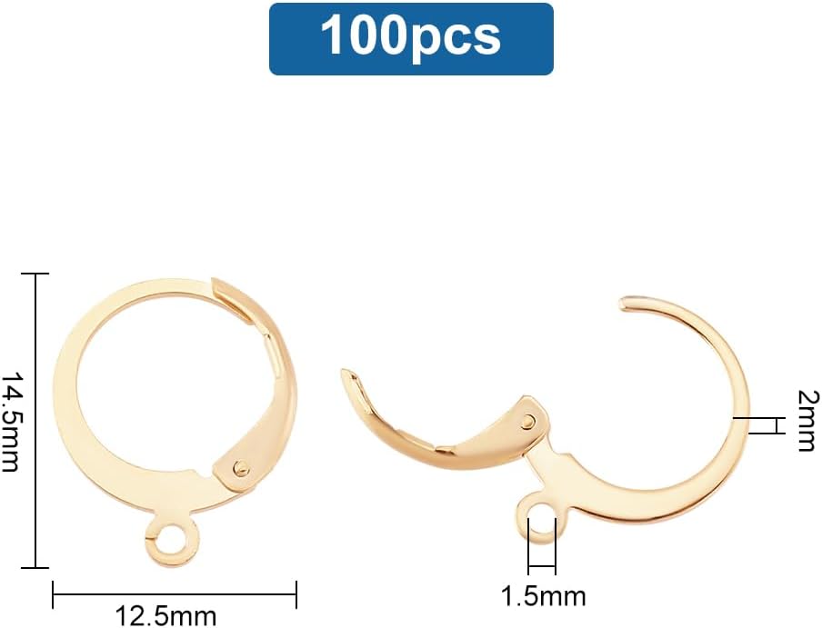 PH PandaHall 100pcs Leverback Earring Hooks 24K Gold Plated Earrings Hardware 304 Stainless Steel Earring Findings French Earrings Hooks for Jewelry Making - Image 2