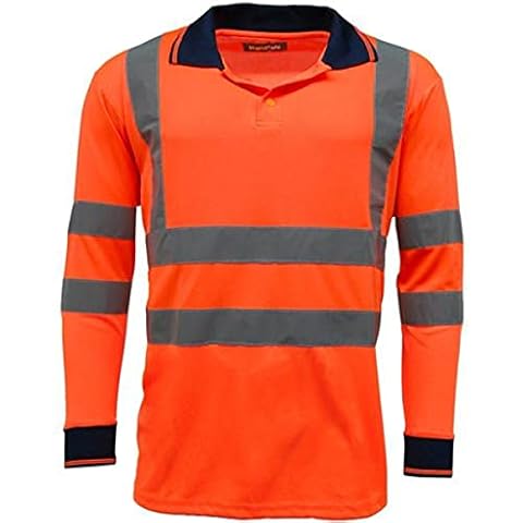 High Vis Visibility Long Sleeve Polo T Shirt EN471 - HV005, Orange, L Cover