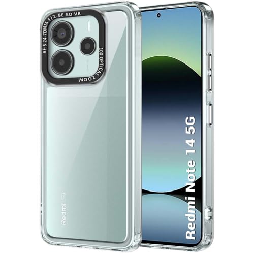 Image of TheGiftKart Hybrid Shockproof Back Cover Case for Mi Redmi Note 14 5G | Stylish Camera Border | Electroplated Buttons | Crystal Clear Hard Back Cover Case (TPU & PC, Transparent Bumper)