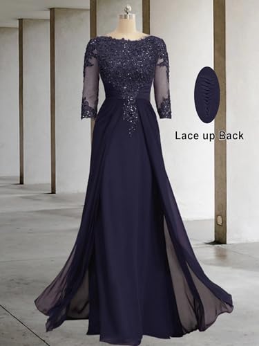 Mother of The Bride Dress for Wedding Chiffon A-Line Formal Evening Gowns with Sleeve BOF1603
