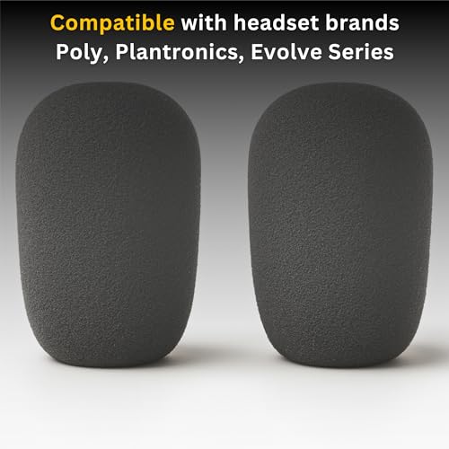 Global Teck Breath Noise-Reducing Foam Windscreens, 2-Pack Replacement for Lapel & Boom Microphones, Soft Foam Fit for BlueParrott B250/B350/B450, Poly Encore, Jabra Evolve Series (40/65), Logitech