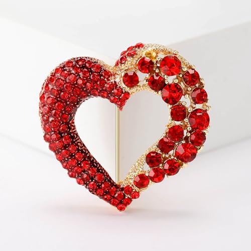 Image of Sparkly Full Rhinestone Heart Brooch Pin Hollow Double Lapel Pin Badge Red Heart Pins Mothers Day Gift Jewelry