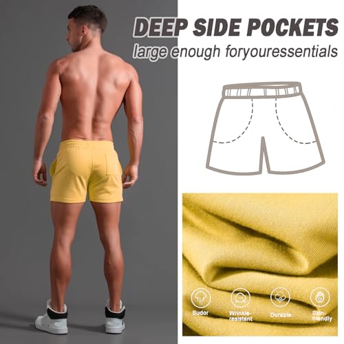 Image of Men 5.5 /7 Inch Cotton Sweat Shorts Men Cotton Workout Short with Pockets