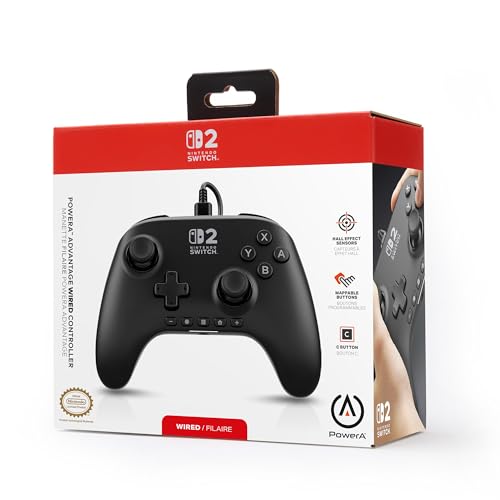 Image of PowerA Advantage Wired Controller for Nintendo Switch 2 - Black, Officially Licensed, Hall Effects, Mappable Buttons, Pro Controller, C Button, On-board Audio Controls