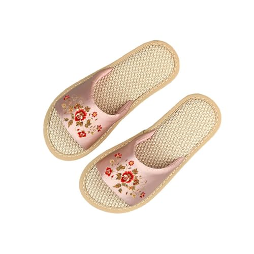 Ladies' embroidered slippers, linen slippers, floral slippers, breathable and comfortable home anti slip slippers