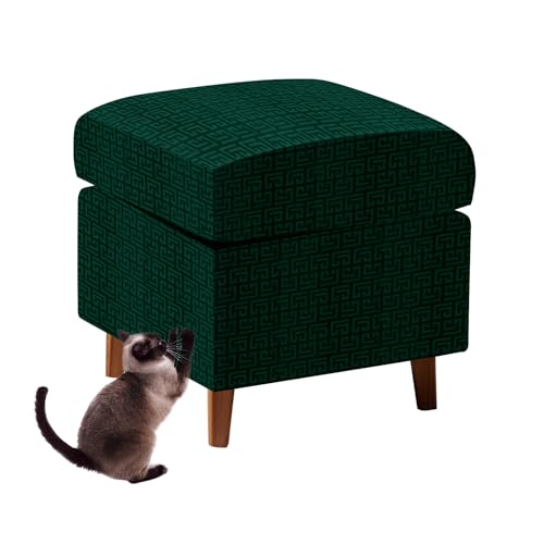 Sfcover Funda Puff Cuadrado con Funda para Cojín,Elástico Terciopelo Fundas Protectoras para Otomanas, Cubierta De Taburete con Cordones Fijos (Verde,L+Cushion (2pcs))