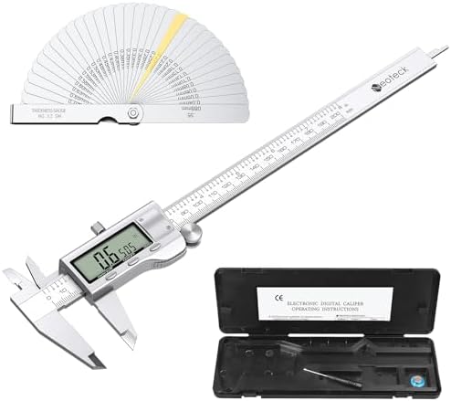 Neoteck Digital Vernier Caliper + Feeler Gauge 8 inch/200mm Stainless Steel Digital Caliper Fractions/Inch/Metric Conversion Caliper Measuring Tool for Length Width Depth Inner and Outer Diameter