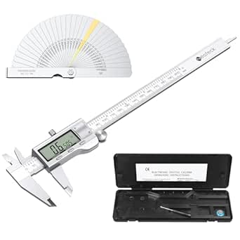 Neoteck Digital Vernier Caliper + Feeler Gauge 8 inch/200mm Stainless Steel Digital Caliper Fractions/Inch/Metric Conversion Caliper Measuring Tool for Length Width Depth Inner and Outer Diameter