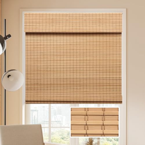 LUCKUP Cordless Bamboo Roman Window Shades Blackout