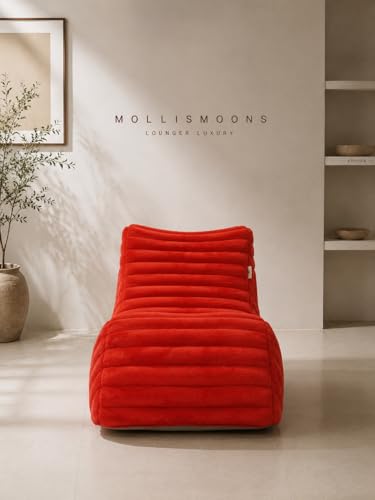 Image of Mollismoons Faux Fur Bean Bag Chair Cover for Adults & Kids | Luxury Lounger & Round Floor Sofa Seating | Modern Cozy Feel | No Beans Included (Red, Lounger)