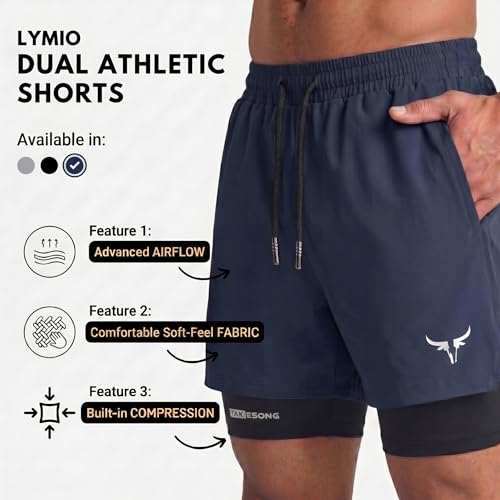 Image of Lymio Men Shorts | 2 in 1 Active Dual Shorts with Inner Tights Layer | Men's Double Layer Short for Running, Gym & Sports (SSM-S-09-11)