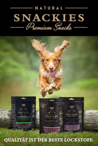 SNACKIES 16er-Pack (à 80g) Herzhafte Pferdefleischwürfel Premium Snacks für Hunde ohne Zusatz von Getreide, Zucker, Farb-, Aroma- und Konservierungsstoffe, schonend luftgetrocknete Leckerli