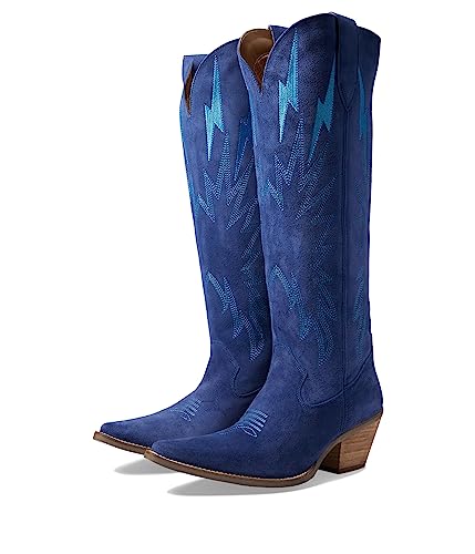 Dingo Womens Thunder Road Embroidered Snip Toe Casual Boots Knee High Mid Heel 2-3' - Blue - Size 7 M