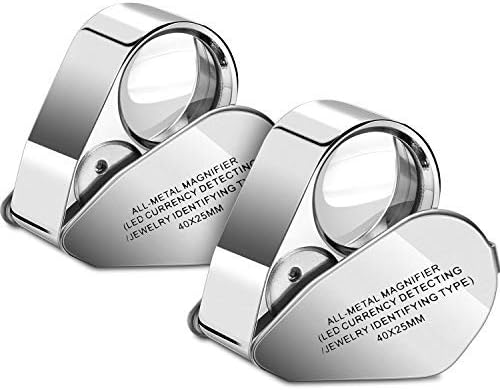 Blulu 2 Pack 40X Illuminated Jeweler LED UV Lens Loupe Magnifier Jewelers Magnifying Glass with 2 Soft Pouch and 2 Soft Glasses Cloth for LED Currency Detecting Jewelers Identifying