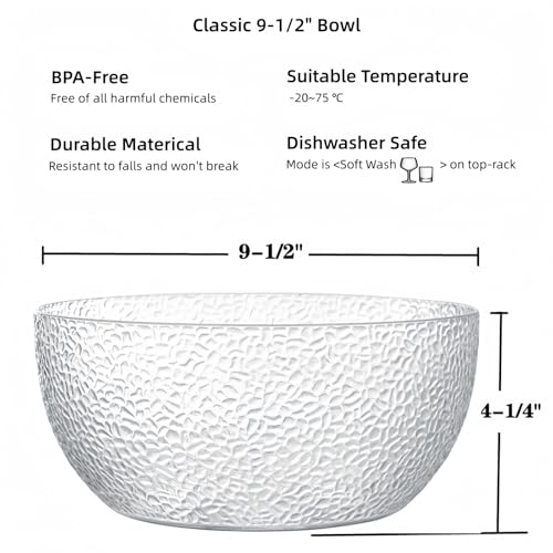 Qxbekmor 130 oz Acrylic Salad Bowls, 9.5" Serving Bowls for Fruits, Popcorn, Chips, Dips, Condiments, Break-Resistant Set of 2, Clear Circular by Qxbekmor - Used condition - Image 6