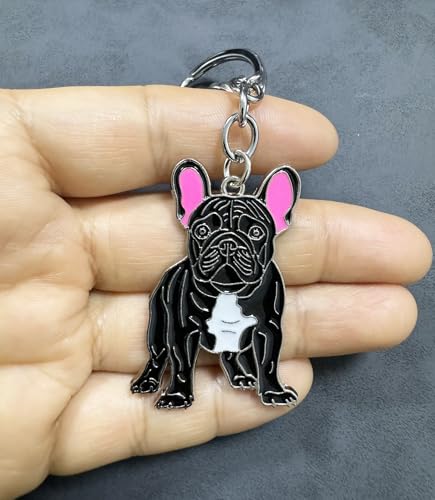 BT Bear Schlüsselanhänger, Hundemarke, niedlicher Metall-Schlüsselanhänger, Taschenanhänger, Französische Bulldogge, Schwarz, 10