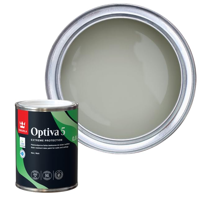 TIKKURILA Optiva 5 Matt Emulsion Paint – Durable, Scrubbable & Easy-Clean for Walls and Ceilings | Zero VOC - 1L Serpentine V447