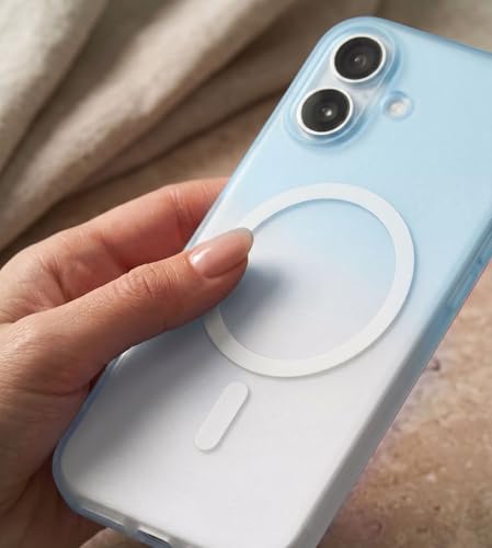 Image of amazon basics Paper Thin Case Cover for iPhone 17 | Matte Finish | Gradient Case, Shaded Color | Compatible with magsafe | (Blue White, iPhone 17)