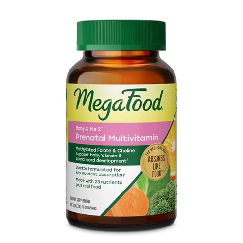 MegaFood Baby & Me 2 Prenatal Vitamins, Doctor Formulated, 120 Tablets