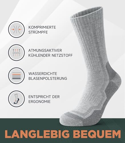PULIOU Merino Socken Thermosocken Herren Damen Wandersocken Dicke Merinowolle Outdoor Trekkingsocken Anti-Blasen Arbeitssocken Wintersocken,3 Paar