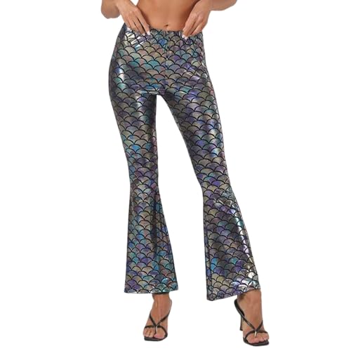 Pantalon évasé coupe slim à motifs écailles scintillantes et finitions soignées