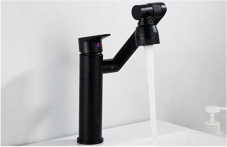 Mitigeur salle de bains rotatif noir jet réglable pour un lavage de cheveux facile